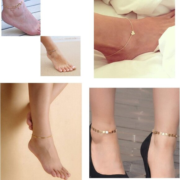 16Pcs Ankle Bracelets for Women Gold Silver Two Style Chain Beach Anklet Bracele - Picture 4 of 7